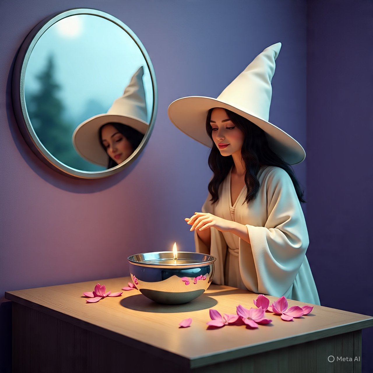 Cuenco con agua y reflejo de luna