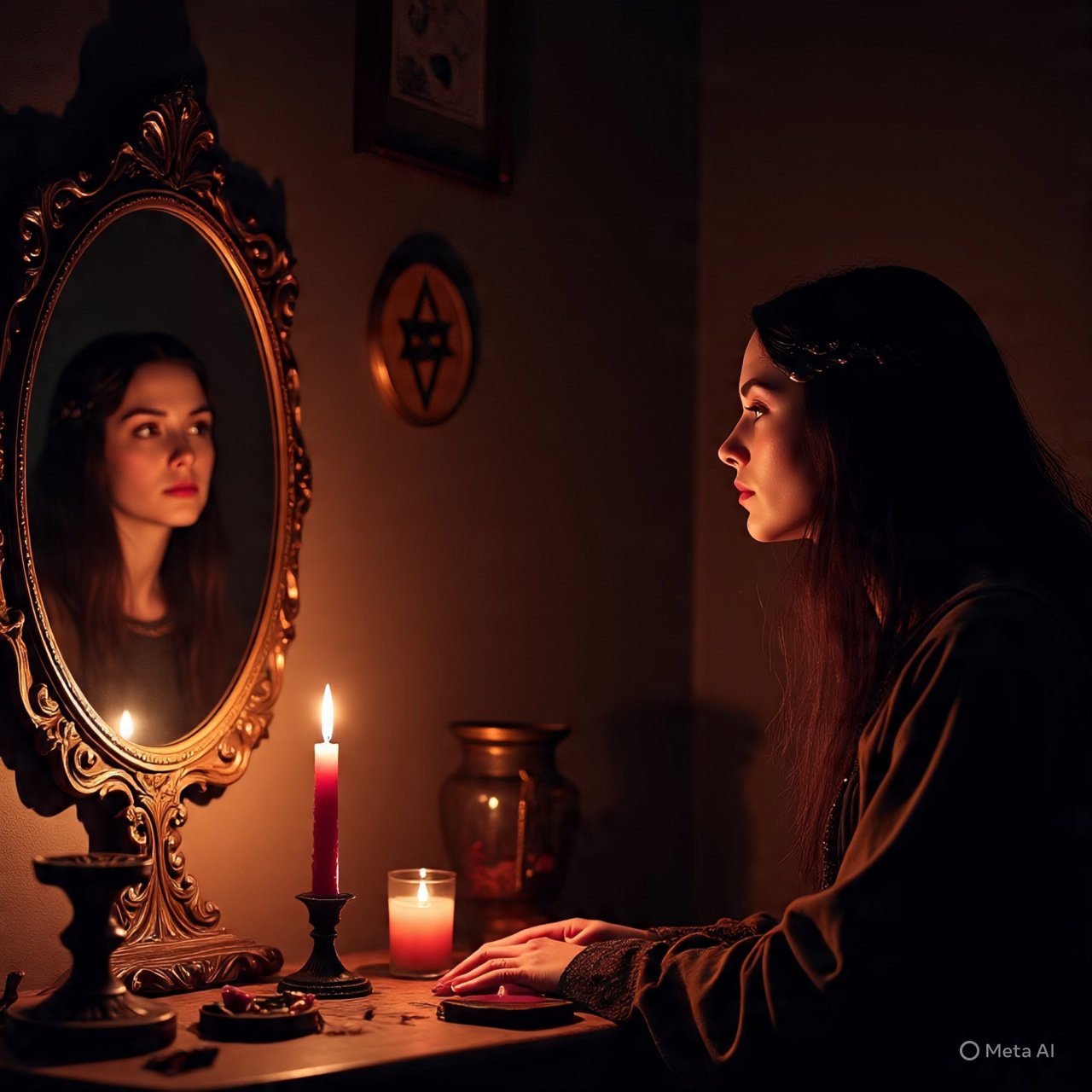 Persona meditando frente a un espejo