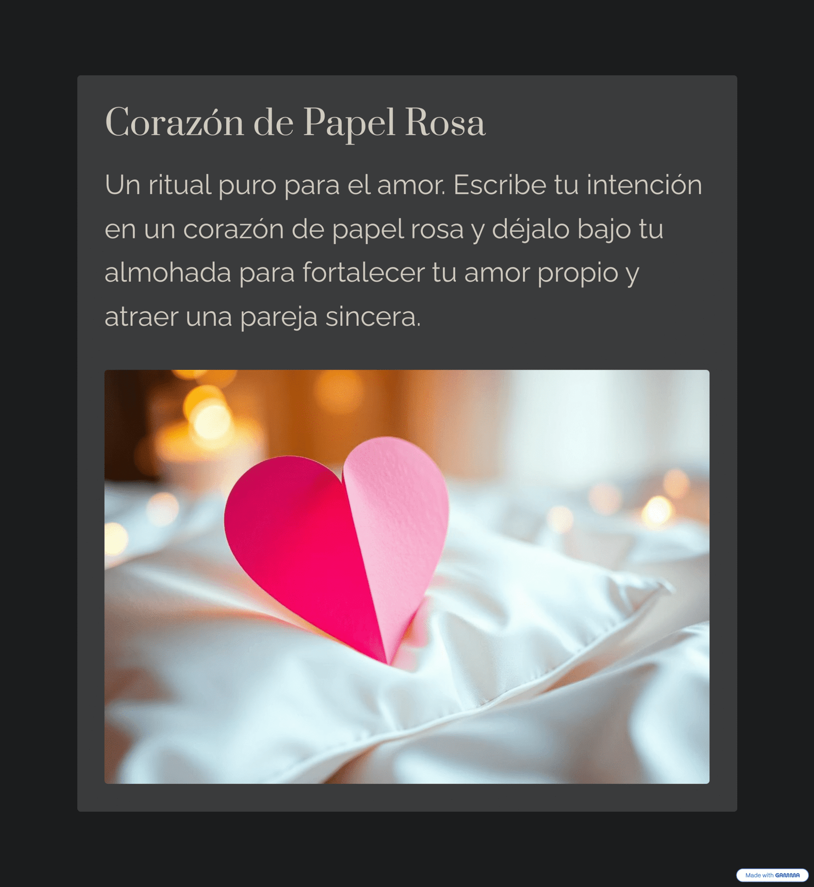 Hechizo de amor con un corazón de papel rosa