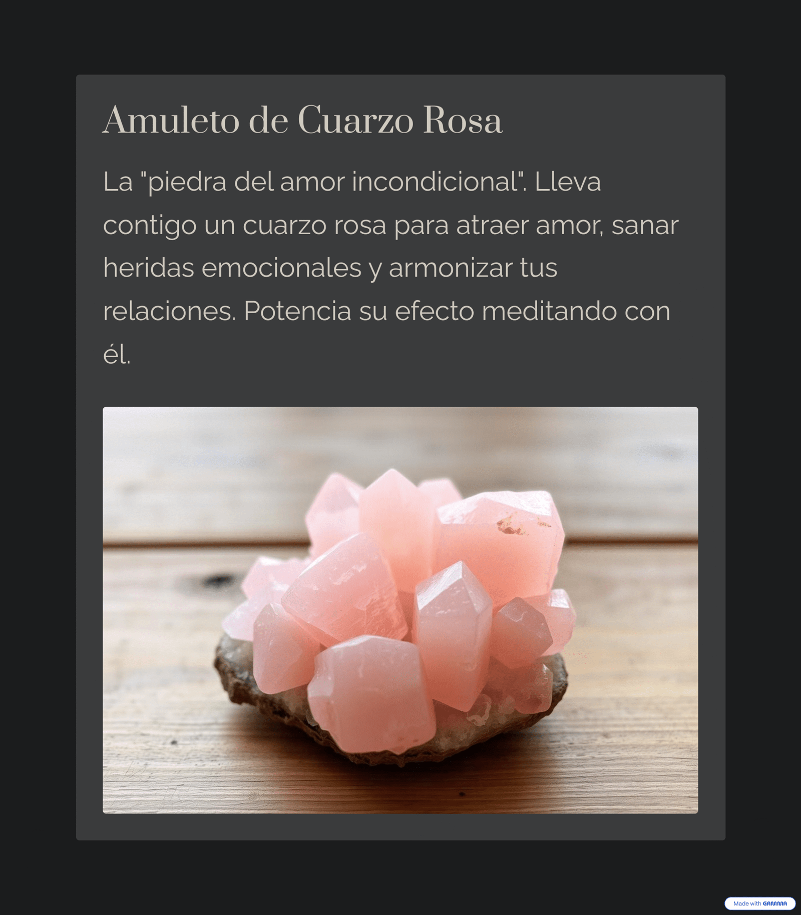 Amuleto de cuarzo rosa para el amor